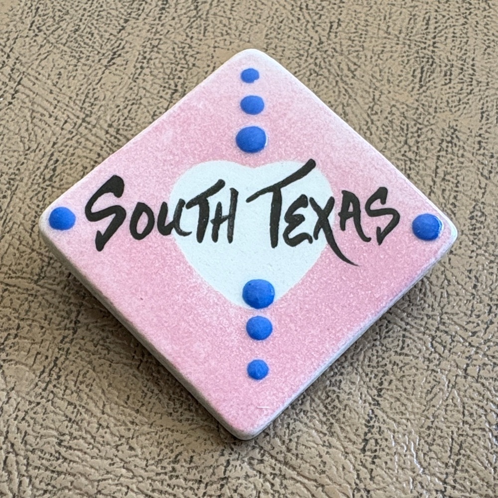 South Texas Pink Ceramic Heart Brooch with Heart & Blue Dots